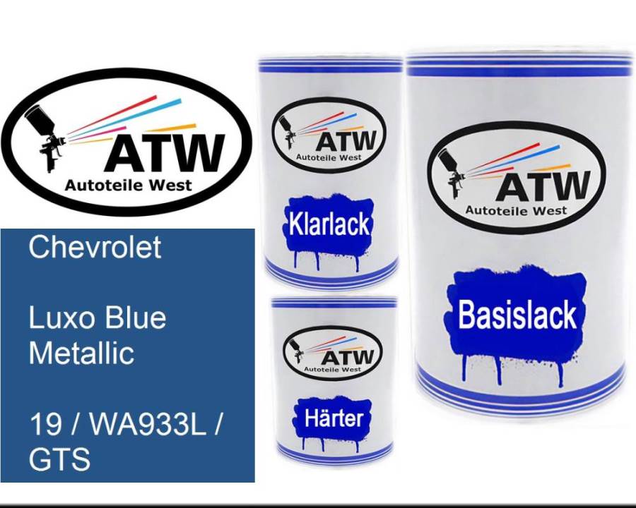 Chevrolet, Luxo Blue Metallic, 19 / WA933L / GTS: 500ml Lackdose + 500ml Klarlack + 250ml Härter - Set, von ATW Autoteile West.